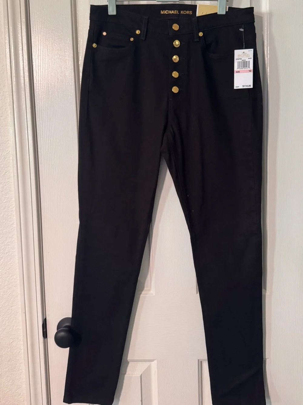 Women’s Michael Kors Black Chinos with Gold Hardware Selma Skinny